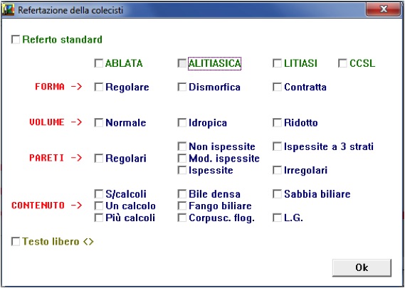 Ulteriore schermata di compilazione del referto