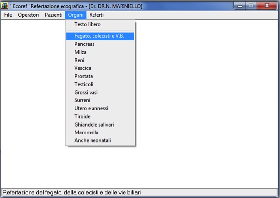 Menu di selezione degli organi da esaminare