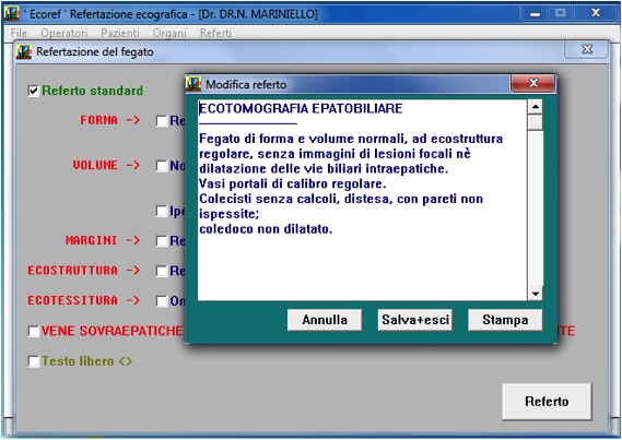 Anteprima di un referto standard per il fegato