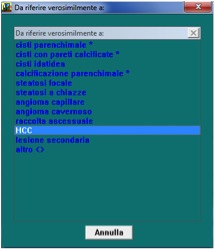 Menu per specificare il riferimento diagnostico